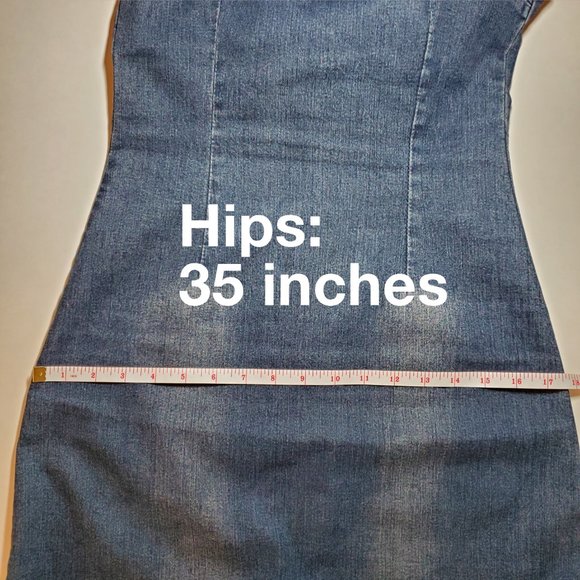 Vintage 90's Garage faded denim spaghetti straps ruffled hem dress / ruffles - Picture 7 of 12